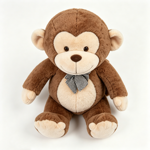 Peluche de Mono Marrón Personalizado - Animal de Peluche Suave y Esponjoso con Lazo a Cuadros, Juguete Neutral Adorable para Niños y Guardería - Product Image 3