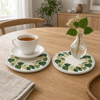 Sous-verre en céramique 10,8 cm rond motif couronne de feuilles vertes, impression UV émaillée, base en liège, pour table basse, décoration intérieure, cadeau