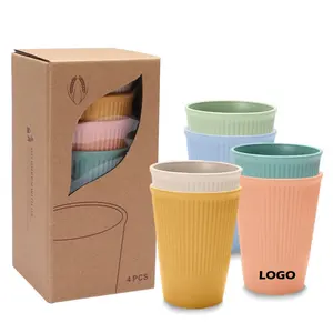 पर्यावरण के अनुकूल के साथ 4 PCS गेहूं के भूसे कप अटूट पुन: प्रयोज्य पीने कप लोगो