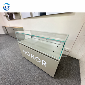 Comptoir d'exposition pour téléphones portables en verre à grain de bois, durable et écologique, avec éclairage LED, personnalisable avec logo, pour magasin numérique et vitrine de vente au détail - Product Image 6