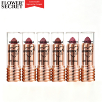 FLOWER SECRET Rouge à lèvres mat avec logo en relief, étui côtelé or rose, embout de précision, application lisse, longue tenue, OEM, marque privée