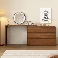 Bureau de toilette modulaire en noyer avec armoire à 6 tiroirs et miroir LED entièrement en aluminium pour chambre à coucher.