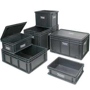 Leitfähiger stapelbehälter, 2 griffleisten, lxbxh 600x400x120มม., 22ลิตร, Schwarz - Product Image 4