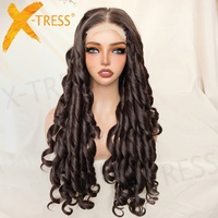 Perruque Synthétique X-TRESS Glueless 4*6 Lace Front Boucles Françaises Ondulée Frisée Rebelle Couleur Naturelle en Gros pour Femme