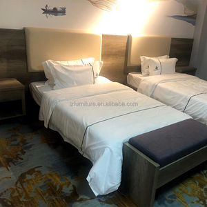 Hotel Twin Bedroom Furniture Set Two Single Beds Frame with Wooden <b>Headboard</b> Shared Nightstand for 3 Star Hotel Guest Room - Product Image 3