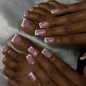 60 faux <span class=keywords><strong>ongles</strong></span> carrés courts français en acrylique, couvrance totale, pour mains et pieds, à presser - Product Image 5