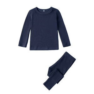 Pijamas para Niños OEM y ODM, Conjuntos de Pijamas de Algodón Acordonado de Color Liso para Niños y Niñas, Ropa de Dormir de Manga Larga - Product Image 2