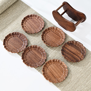 Solid Wood <b>Teacup</b> Coaster Walnut Round Heat Resistant Ingot Shape Tea Ceremony Accessory - Product Image 4