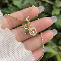 Ensemble de colliers en cuivre plaqué or 18 carats avec zircon, croix, Vierge Marie, perles florales vintage, résistant à l'eau et à la décoloration