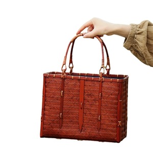 Handmade Bamboo Woven Bag Japanese Zen Style Women's Tote Eco Friendly Casual Beach Bag 3L Capacity Two Handles - Product Image 5