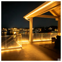 Rampe en verre sans cadre HDSAFE avec éclairage LED moderne, profilé en aluminium en U, pour escalier extérieur, terrasse, clôture, balcon
