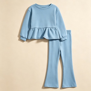 Set Autunno Inverno per Bambine: Top con Maniche a Volant e Pantaloni a Zampa d'Elefante, Outfit Casual Traspirante per la Scuola - Product Image 2