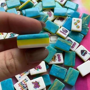 Tuiles de Mahjong en Acrylique Superposées, Gravées et Dorées, Motif <span class=keywords><strong>Grand</strong></span> Millennial Rétro Années 90, Mahj Mood, Visage Souriant, Pois, Arc-en-ciel, Marbré - Product Image 2