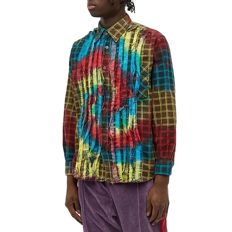 Tie Dye Flannel Plaid Shirts Men 100 Cotton Long Sleeve Custom Button Up Wholesale