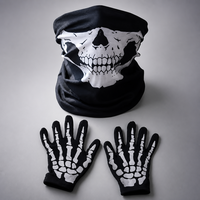 Masque cache-cou réaliste de squelette d'Halloween avec gants imprimés d'os, taille unique, en polyester, pour cosplay, fête, sports de plein air