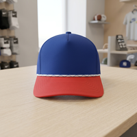 Gorra de Béisbol Bicolor Azul y Roja, de 6 Paneles, Ajustada, Unisex, Estilo Casual, de Lona, de Secado Rápido, Impermeable, con Orificios Cortados con Láser
