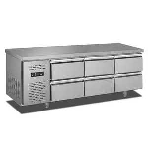 Ticari tezgah buzdolabı paslanmaz çelik mutfak ekipmanları buzdolabı çekmece ile cam kapi tezgah altı Chiller