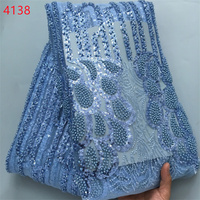 4138 matériel africain Nigeria dentelle tissu chine usine prix Sequin perlé dentelle tissu prix de gros pour robe de soirée