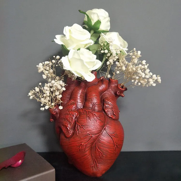 Nordic Vas 2021 Terbaru Dekorasi Rumah Vendor Crerative Modern Hati Manusia Vasa Putih Resin Nordic Jantung Vas untuk Bunga Kering