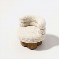 Nouveau Tabouret de Coiffeuse Moderne Minimaliste en Velours Crème, Chaise de Coiffeuse Décontractée en Laine d'Agneau et Bois Massif, Mobilier de Maison