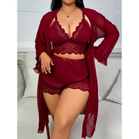 Robe de nuit fluide en maille rouge à bretelles spaghetti et ourlet en dentelle pour femmes rondes 2026, avec nœud décoratif pour des nuits romantiques
