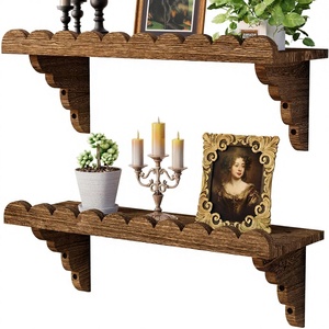 Estante de Pared de Madera Maciza de 17 Pulgadas, Estante Flotante de 2 Niveles, Soportes de Madera, Fácil Instalación, Diseño Rústico para Sala de Estar - Product Image 1