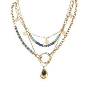 Collar de mujer de cadena chapada en oro de 14 quilates con cuentas de <span class=keywords><strong>turquesa</strong></span> lazurita colgante irregular de joyería de piedra natural Bohemia - Product Image 1