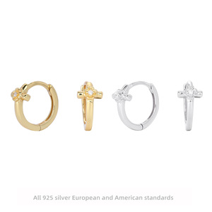 Wholesale 925 Sterling <b>Silver</b> Premium Elegance <b>Cross</b> Ear Cuffs European American Trendy Statement Hoop <b>Earrings</b> Classic Parties - Product Image 2