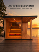 NIKMATI Ruangan Sauna Kubus Tradisional Luar Ruangan dari Kayu Cedar Merah Solid, Uap Basah, Kapasitas 2-4 Orang, Tungku Sauna 6kW, Kaca Panoramic