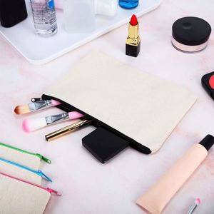 Sac cosmétique en toile beige pour femme, personnalisable, vierge à peindre, recyclable, lavable en machine, avec fermeture éclair - Product Image 5