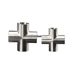 Top quality sanitary stainless steel SS304/316L pipe fitting butt weld 4 way cross connector