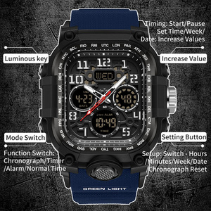 Sanda 6357 Reloj de pulsera multifuncional de doble pantalla para hombre, moderno, para estudiantes, resistente al agua para exteriores - Product Image 5