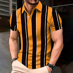 Striped Men's POLO Shirt Short-sleeved Top with Yellow Blue Pattern Printing Customized Color logo Polo for Men's