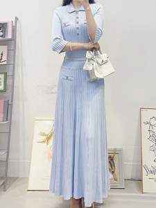 Nuovo <span class=keywords><strong>abito</strong></span> maglione lungo 2025 autunno inverno stile moda donna collo ribaltato abbottonatura elegante <span class=keywords><strong>abito</strong></span> lungo <span class=keywords><strong>blu</strong></span> lavorato a <span class=keywords><strong>maglia</strong></span> - Product Image 3