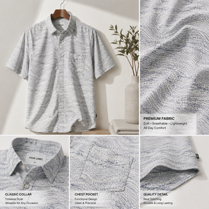 Camisas de Vestir Personalizadas para Hombre, Manga Corta, Estampadas, con Botones, Tejidas, Marca Privada, Fabricante y Proveedor Mayorista OEM ODM - Product Image 3