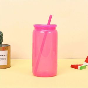 Precio de fábrica Plástico de pared simple 480Ml 16Oz Color macarrón Vaso Cerveza Agua Jugo Vaso con pajita - Product Image 5
