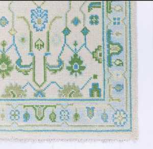 พรมขนสัตว์9x12ที่ทันสมัยทำด้วยมือขอบสีเขียวมะกอกสีฟ้าลายดอกไม้นามธรรมเน้นการปรับแต่งห้องนั่งเล่น - Product Image 2