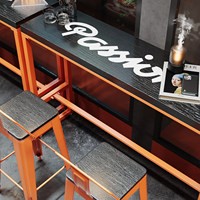 Table de bar commerciale personnalisable en fer de style industriel avec plateau en bois massif, chaise haute pour salle de sport, salle de danse, restauration