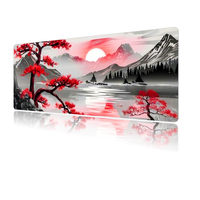 Tapis de bureau pour clavier et souris de gaming, motif Montagnes Arbres Rivière Lune, grand format, bords surpiqués, résistant à l'eau et aux rayures, en stock