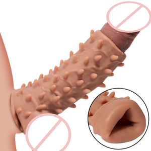 Wiederverwendbare Penis-Hülle Verlängerung Realistischer Penis-Kondom Silikon-Erweiterung Sexspielzeug für Männer Penisvergrößerer Funda Para Pene - Product Image 2