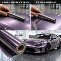 Film de protection de peinture pour voiture 7,5 mil en TPU auto-réparant, effet changeant de couleur, brillant, métallisé, miroir violet, hydrophobe, 1,52 m x 15 m