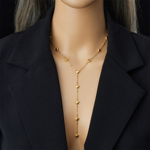 Gold Plated Stainless Steel Flower Heart Y Shape Necklace For Women Gift Jewelry - Product Image 3