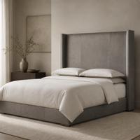 Maßgefertigtes Modernes Designer-Lederbett mit Massivholzunterbau für Wohnzimmer und Anpassbarer Stauraum unter dem Bett