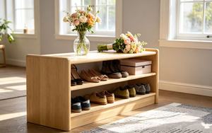 Modern Solid Wood <b>Shoe</b> Rack With 3 Shelves Scandinavian Style Entryway <b>Bench</b> For Home Storage - Product Image 3