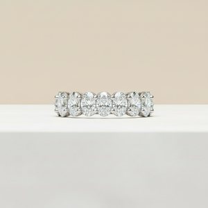 Bague de fiançailles en or massif de haute qualité 18 carats 14 carats or blanc 5*3 mm ovale <span class=keywords><strong>7</strong></span> pièces demi-pavé diamant de laboratoire - Product Image 4