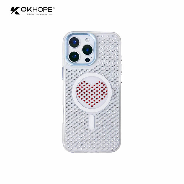 Heart-shaped Rhinestone Magnetic Phone Case with TPU + PC Hybrid Material for iPhone 16 16 Plus 16 Pro 16 Pro Max