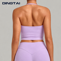 Haut de yoga Dingtai Halter à décolleté plongeant et dos ouvert pour femme, sans manches, avec coussinets amovibles, couleur unie, anti-humidité, vêtement de sport
