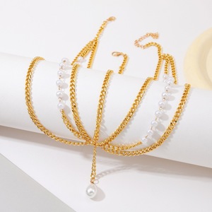 Catena per capelli bohémien multi-filo con perle e nappe in metallo, semplice catena per fronte, gioielli e accessori per capelli da donna - Product Image 2