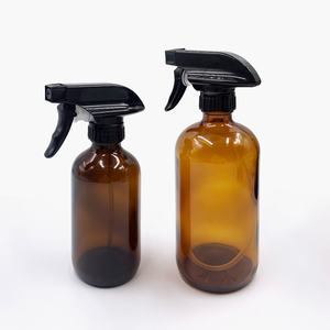 Flacon pulvérisateur rond en verre ambré pharmaceutique de 8 oz, 16 oz, 250 ml, 300 ml, 500 ml avec pompe pulvérisatrice à gâchette et bouchon pour lotion - Product Image 1