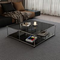 Table basse modulaire de style moderne minimaliste, grande, à plateau plat, haut de gamme, en verre trempé et acier inoxydable